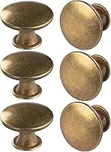 hugolem 6 Pack Brass Round Antique Brass Kitchen Cabinet Knobs Cupboard Door Knobs Drawer Handle Pulls Dresser Knobs with 7 Pcs Screws for Bathroom Drawer Door Hardware