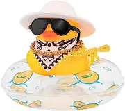 wonuu Car Rubber Duck Decoration, West Cowboy Duck Car Dashboard Decoration Accessories with Mini Swim Ring Cowboy Hat Scarf and Sunglasses, C_White Scarf&Cap