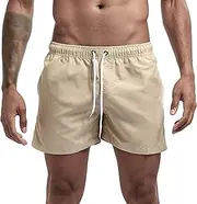 [Aosufei] Men's Loose Casual Stretchy Beach Shorts Quick Dry Elastic Waist Shorts Drawstring Solid Swimming Trunks