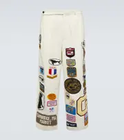 [Bode] Bode Cambridge patch-appliqué cotton canvas wide-leg pants 32 white