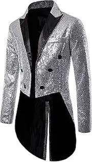 [Sinzelimin] Men's Tuxedo Jacket Fashion Personality Sequins Tailcoat Suit Jacket Shawl Lapel Show Dress Coat Swallowtail Suit