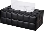 High-end Fashion PU Leather Tissue Box Holder Business Black, Rectangular Napkin Holder Drawer Paper Dispenser, Home Office Car Tissue Holder with Magnetic Bottom (Black Checkered)