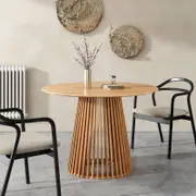 Solid Wood Round Dining Table with Slatted Base 110*110*75cm