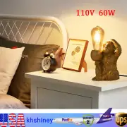 Modern Gold Table Lamp Resin Sitting Monkey Desk Lamp Lighting Fixture Decor 60W