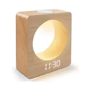 Digital Wooden LED Alarm Clock Made of Solidwood with Night Light 3 Alarm Settings Temperature Dete As Shown