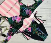 Victorias Secret Swim Icon Push Up Side Tie Brazilian Set Tropical Floral Bikini