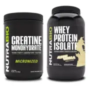 NutraBio Creatine Monohydrate, Unflavored, 500g and Whey Protein Isolate, Alpine