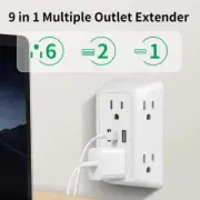 9-in-1 Power Strip | 6 AC Outlets, 2 USB, 1 Type-C | Compact Wall Plug