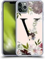 Head Case Designs Officially Licensed Nature Magick Letter V Rose Gold Flowers Monogram 2 Gel Case [Military Grade Protection] Compatible with Apple iPhone 11 Pro Max