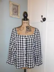 Sanctuary Gingham Black & White Checkered Plaid Top Blouse 3/4 Sleeve Size Small