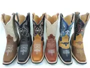 MEN'S RODEO COWBOY BOOTS GENUINE LEATHER WESTERN SQUARE TOE BOTAS SADDLE WORK