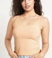 Old Navy Women’s Size 3X ~ Peach Fitted Cropped Lettuce-Edge Rib-Knit Tank Top