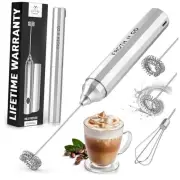 Zulay Froth N Go Milk Frother Rechargeable - 3-in-1 Frother Wand Shiny Silver