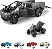 Toy Trucks with Motorcycle for Boys Girl Women Adult Diecast Metal Cybertruck Model Pickup Truck 1/24 Toy Race Cars with Sound and Light Gift Age for 6 Year Up (Grey)