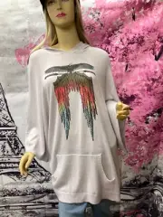 Wildfox White Feather Design Poncho Sweater, L, 15% Angora Blend