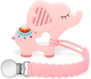 MISSLILI Teething Toys for Babies 3 Months+ Baby Teethers with Clip Silicone Baby Teether Toys for Boys and Girls Infant Teething Relief for Teething Elephant Shape, Pink