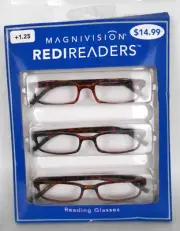 3 READING GLASSES REDIREADERS by MAGNIVION +1.25