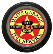 DAD'S GARAGE 12" Round Red LED Light Clock Sign Garage Cars Hanging Wall Clock