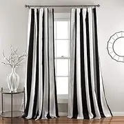 Lush Decor, Black Wilbur Stripe Light Filtering Window Curtain Panel Pair, 108" x 52", 52" W x 108" L