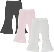 U·nikaka 3 Pack Baby Girl Flare Pants Solid Toddler Leggings Newborn Ribbed Ruffle Bell Bottoms Cotton Infant Pants Trousers