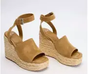 New Marc Fisher LTD Nelly Suede Espadrille Wedge Sandals Ankle Strap Tan 10M