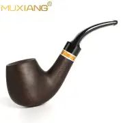 Ebony Wood Smoking Pipe Acrylic 9mm Filter Curved Stem Handmade Tobacco Pipe