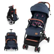 Costway Folding Stroller & Pushchair Pram w/Adjustable Backrest & Footrest & 5-Point Harness Blue