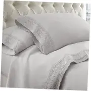 Soft Microfiber Crochet Lace Sheets - Luxurious Microfiber Bed Queen Dove Grey