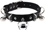 [Generic] Multicolor PU Simulated Leather Black-tone Silver-tone 4cm Large Bell Rivets Neckband Choker Necklace
