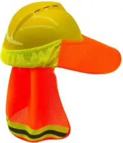 Hi-Vis Orange Safety Hard Hat Visor Neck Shield Helmet Sun Shade Reflective