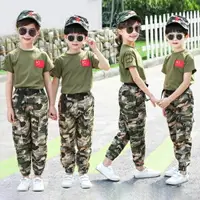 在飛比找樂天市場購物網優惠-兒童迷彩套裝小學生短袖軍訓夏令營服裝警察軍人幼兒演出服特種兵