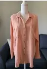 NWT Eileen Fisher Organic Cotton lofty Gauze Classic Collar Shirt In Peach Sz M
