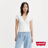 在飛比找Yahoo奇摩購物中心優惠-Levis 女款 修身版深V領綁帶短袖T恤 簡約白