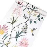 Taogift 17.7x117 Inches Self Adhesive Vinyl Vintage Floral Birds Shelf Liner Paper Wallpaper for Walls Kitchen Backsplash Cabinets Dresser Drawer Bathroom Decal Removable Waterproof