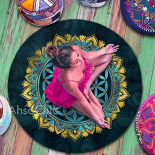 瑜伽墊圓形防滑冥想墊生命之花能量地墊禪修靜坐打坐墊曼陀羅地毯流行瑜伽毯