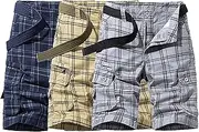[Maiyifu-GJ] Men's Plaid Cargo Shorts Lightweight Multi Pocket Casual Short Pants Summer Outdoor Loose Shorts No Belt