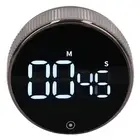 (Black)Kitchen Timer Rotating Silent Magnetic Suction Kids Study Timer LED Co