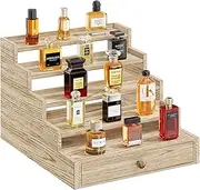 D.S.Exthefic 5 Tier Cologne Organizer for Men, Wooden Stand Rack Display Shelf with Drawer Storage, Large Capacity Perfume Holder for Man, Log Color