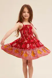 Red Boho Kids Dress Sleeveless