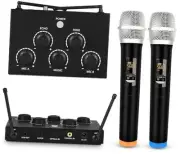 Portable Karaoke Microphone Mixer System Set with Dual UHF Wireless Mic, 3.5mm