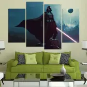 Darth Vader Light Saber Star Wars Movie Framed 4 Piece Canvas Wall Art Painting