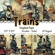 Locomotive Train Scrapbook Paper: Vintage Steam Engines | 20 Double-Sided Sheets | 8.5" x 8.5" Decorative Craft paper Pad | for Journaling, Card Making and Origami Craft Projects