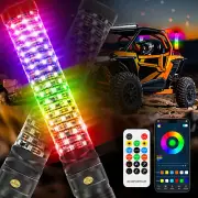 2X 1FT UTV ATV Spiral LED Fat Whip Light Antenna RGB Chasing Color Lighted Whip
