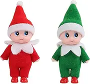 JHBEMAXS Mini Baby Elf Twins Elves Set Craft Toddler Tiny Babies Doll Shelf Decoration Toys for Girls Boys Kids Adults (Pack of 2 Pieces Red & Green)
