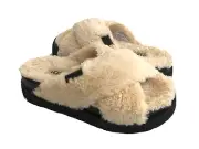 UGG FUZZ SUGAR CROSS NATURAL SLIDE SLIP ON FAUX FUR SANDALS US 8 / EU 39 / UK 6