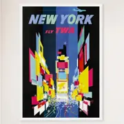 Galrie New York Vintage Travel Poster: A Timeless Tribute to NYC's Iconic Landmarks Décor, White Frame, 50 x 70cm (20 x 28inch)