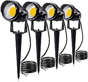 SUNVIE 12W LED Landscape Lighting Low Voltage (AC/DC 12V) Waterproof Garden Pathway Lights Super Warm White (900LM) Walls Trees Flags Outdoor Spotlights with Spike Stand (4 Pack)