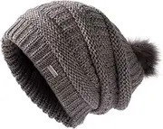 [TOP-EX] 100% Wool Slouch Beanie Hats for Women - Ladies Wooly Winter Hat with Chic Fur Bobble, Satin or Fleece Lining