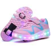 Rechargeable Double Wheel Roller Skating Shoes - Pink Size 28