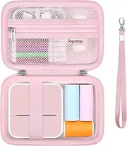 Hard Carrying Case for Anycash Sticker Printer - Printpods Mini Printer with Stickers, Bluetooth Inkless Printer Protection Case with Mesh Pocket fit 3 Rolls of Stickers, USB Cable, Pink